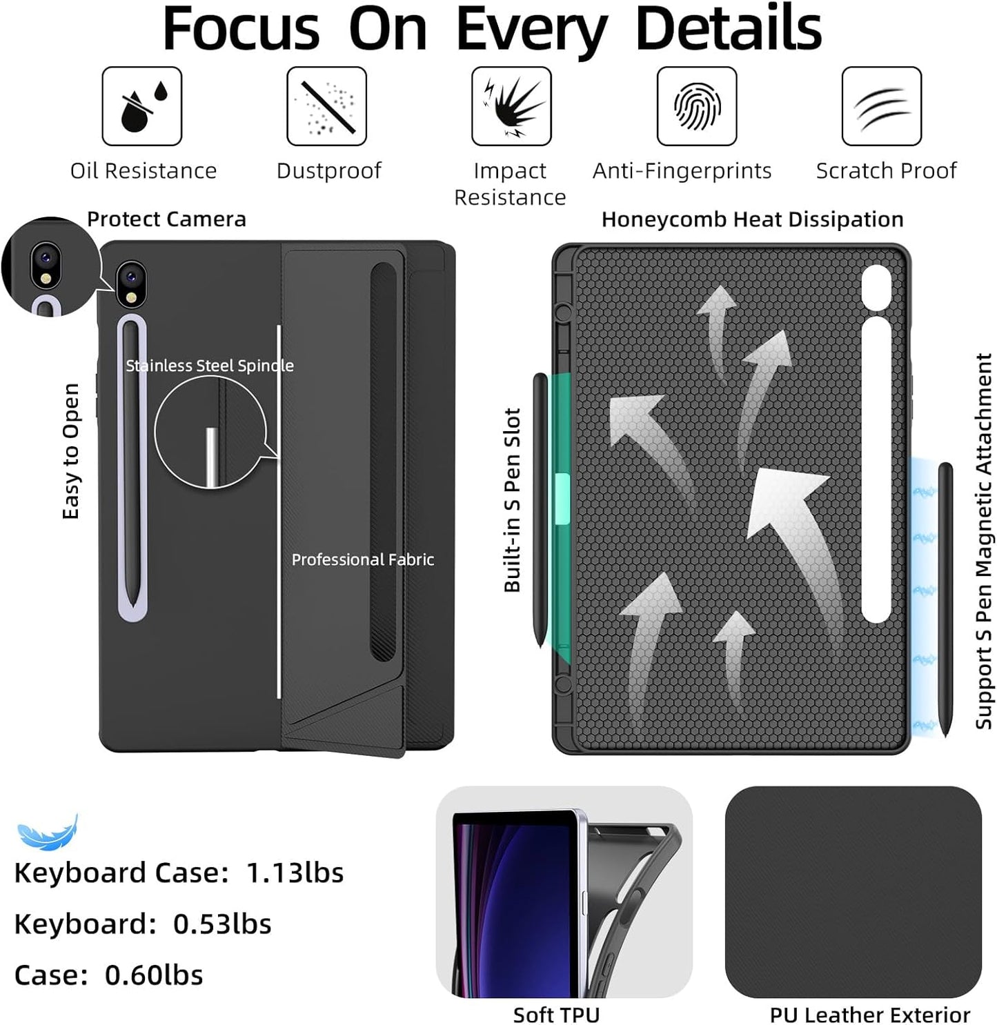 PROTECT  SAMSUNG TAB S9 Protective Tablet Keyboard, Bluetooth, With Trackpad, Backlit, Grey, HL118B