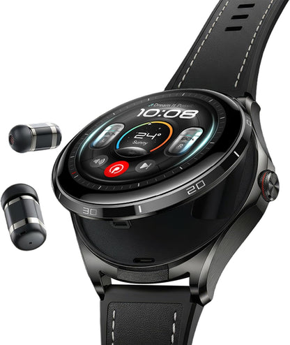 Huawei Watch Buds 2 — 1.5" 3000nit AMOLED, 2-in-1 Watch & Earbuds, Titanium, Black Fluoro & Leather