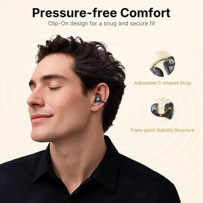 EarFun Clip Open Ear Headphones, Clip on Earphones Wireless Bluetooth 6.0 Headphones, Adaptive Comfort with Secure Fit, LDAC, 2 Mics AI ENC Call, Hi-Res Audio, 40H Playtime, IP55
