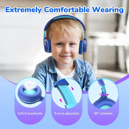 EarFun S1 Kids Headphones, Foldable Wired Headphones for Kids, 85dB Volume Limit, Stereo Sound, Adjustable Headband, Portable Lightweight On-Ear Headphone for School/Travel/Boys/Girls/PC