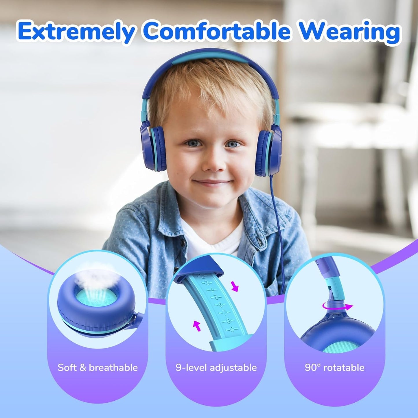 EarFun S1 Kids Headphones, Foldable Wired Headphones for Kids, 85dB Volume Limit, Stereo Sound, Adjustable Headband, Portable Lightweight On-Ear Headphone for School/Travel/Boys/Girls/PC