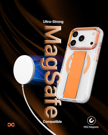 Infinyty GrypstaClear iPhone Case with Orange Grip and Metallic Camera Stand for iPhone 17 Pro Max