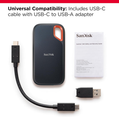 SanDisk Extreme Portable SSD — 8TB, 1050MB/s, USB-C 3.2 Gen 2, NVMe, IP65, AES-256 (Black)