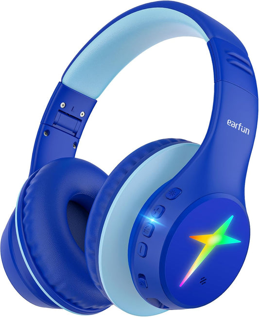 EarFun K4 Kids Bluetooth Headphones, Wireless Headphones with LED Lights, 74/85/94dBA Volume Limited, Built-in Mic, 90H Playtime, Bluetooth 5.4 Over Ear Headphones for iPad/Tablet/PC/Travel/School