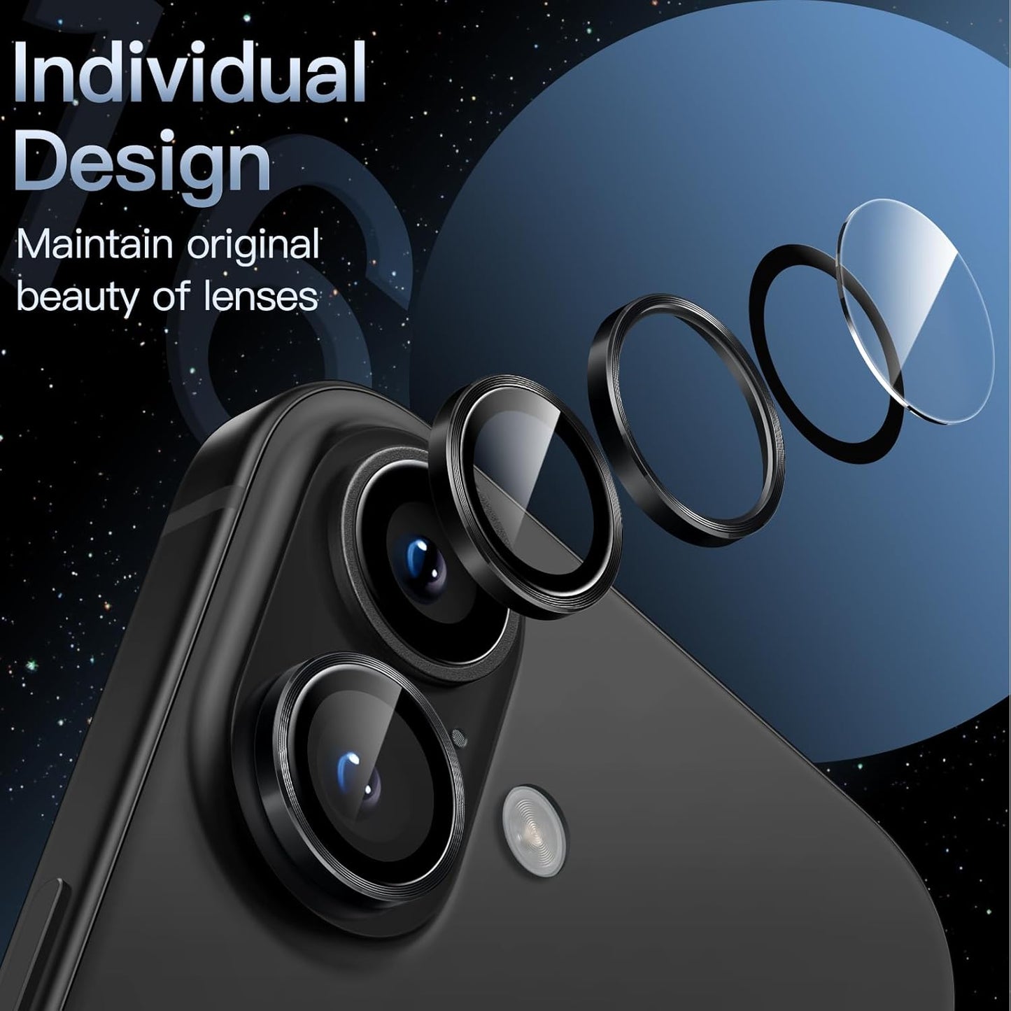 PROTECT  iPhone 16 Xzoom Lens Protector, Sapphire Glass, Alloy Material, Ultra Clear, Premium Finish, Black, XIP16BLK