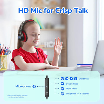EarFun K3 Kids Headphones, Over Ear Headphones with Microphones, 85/94dB Safe Volume Limit, HD Stereo Sound, 3.5mm Jack, Foldable Wired Headphones for School/Travel/Boys/Girls/Tablet/iPad