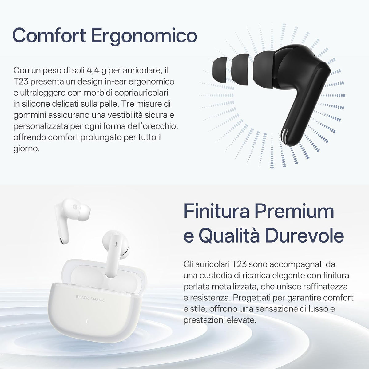 Black Shark T23 BS-T23 — True Wireless Earbuds, 13mm Driver, ENC, BT 5.4, 40hr (White)