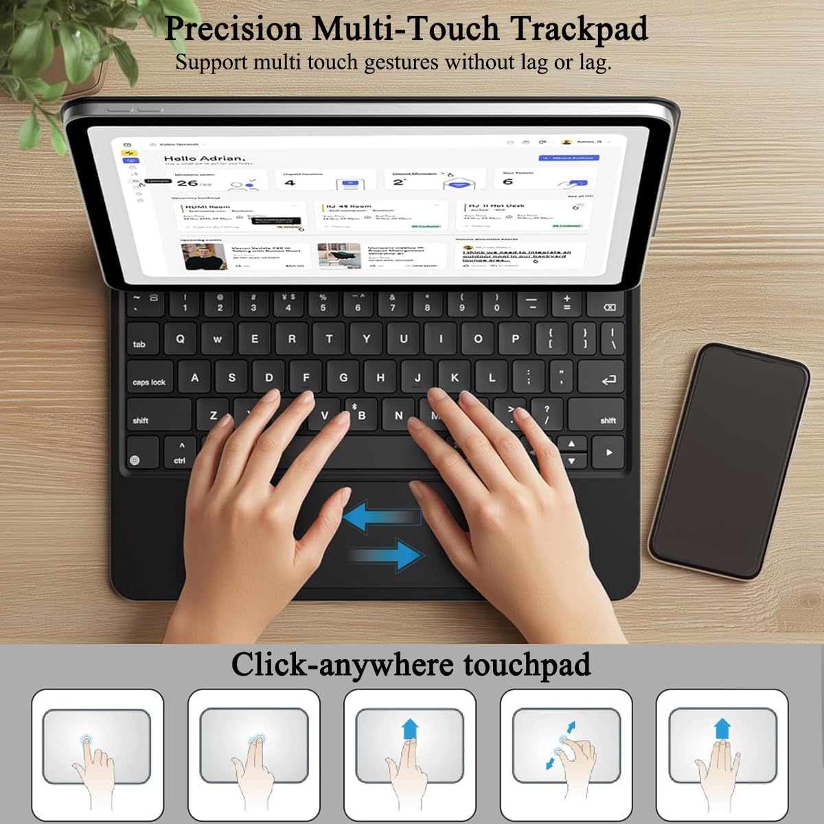 PROTECT  iPad 10.9inch / 11 inch Magnetic Tablet Keyboard, Bluetooth, With Trackpad, Backlit, Grey, HL118-128