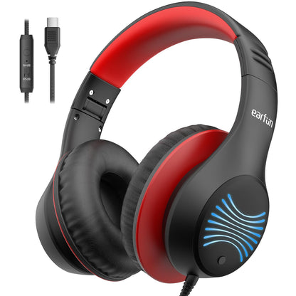 EarFun K3 Kids Headphones, Over Ear Headphones with Microphones, 85/94dB Safe Volume Limit, HD Stereo Sound, 3.5mm Jack, Foldable Wired Headphones for School/Travel/Boys/Girls/Tablet/iPad