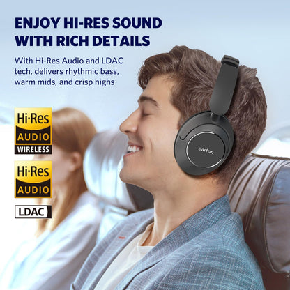 EarFun Tune Pro Active Noise Canceling Headphones, Wireless Bluetooth Headphones with 5 Mics,120H Playtime, Hi-Res Audio, Custom EQ via App, Comfortable Fit, Bluetooth 5.4, Multipoint Connection
