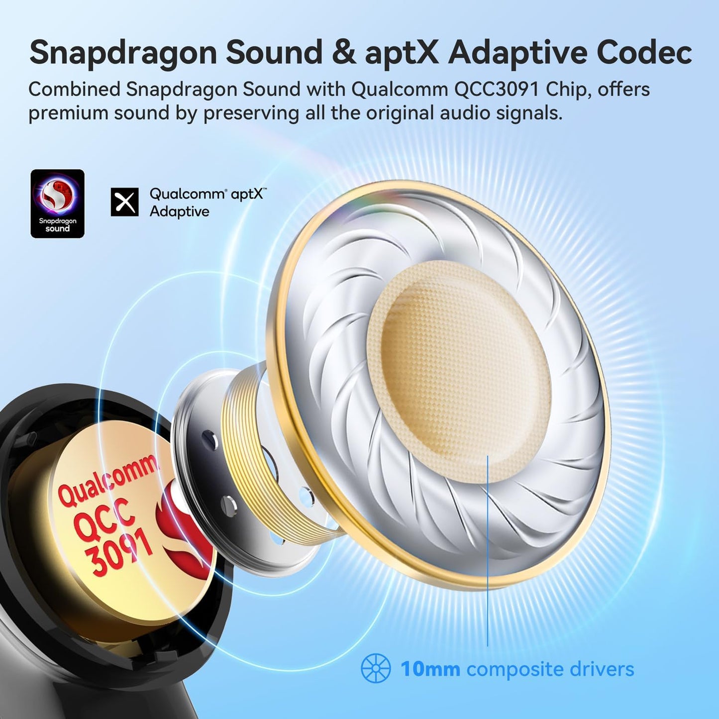 EarFun Air Pro 4 Adaptive Hybrid Noise Canceling Wireless Earbuds, Qualcomm Snapdragon Sound, aptX™ Lossless, 6 Mics AI CVC 8.0 Call, LDAC Hi-Res Audio, 52H Playtime, Bluetooth 5.4, in-Ear Detection