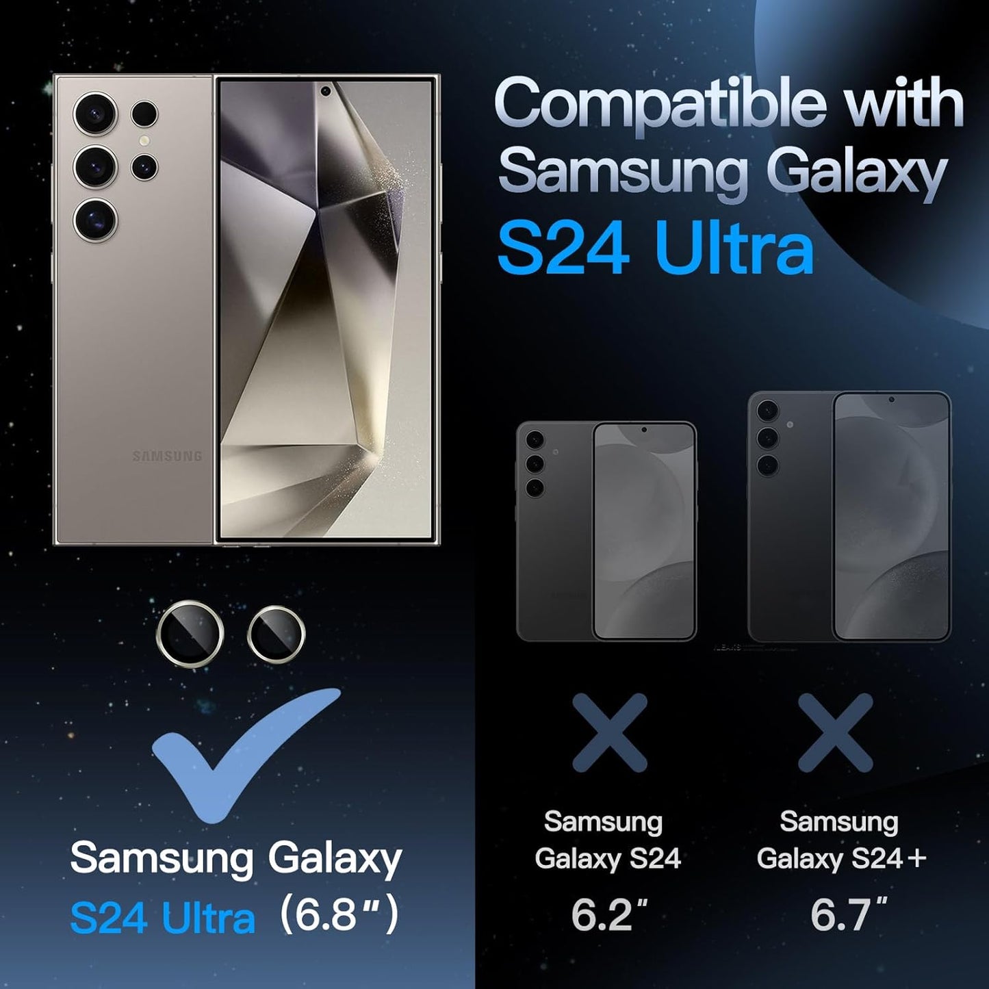 PROTECT  Samsung S24 Ultra Xzoom Lens Protector, Sapphire Glass, Alloy Material, Ultra Clear, Premium Finish, Grey, XSMS24UGRY