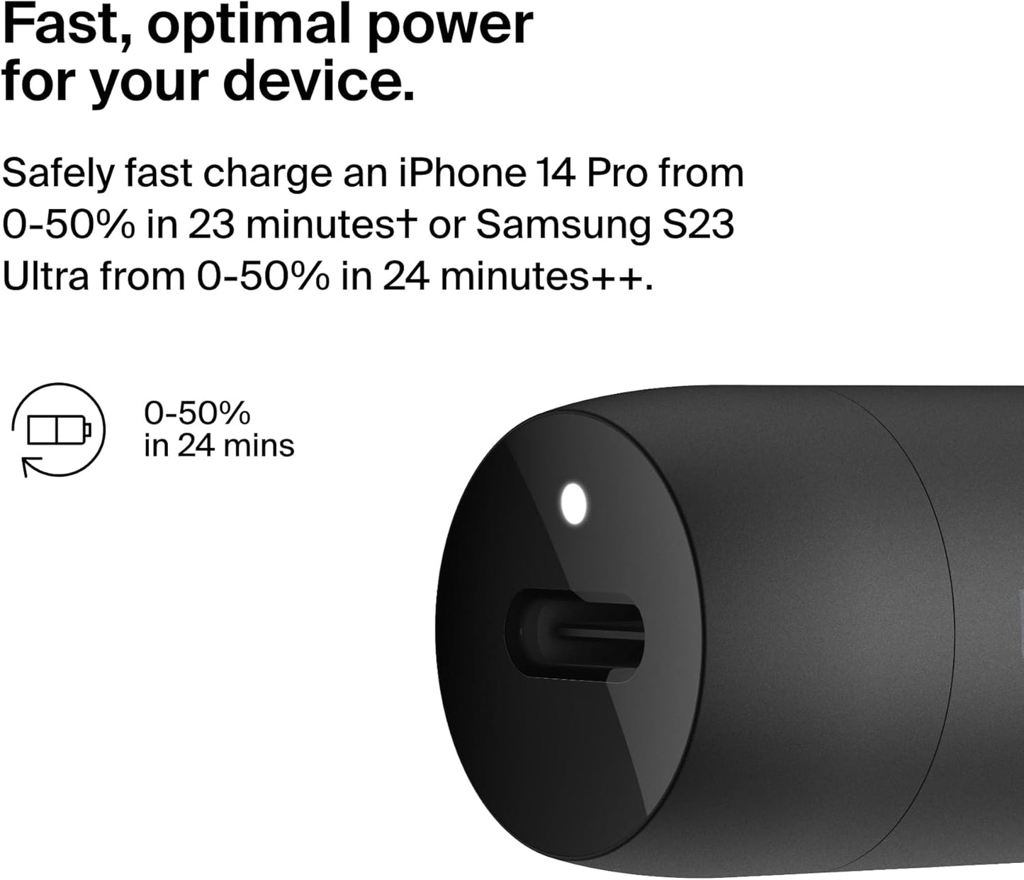 Belkin USB-C Car Charger 30W with 1M USB-C to USB-C Cable – Fast Charging