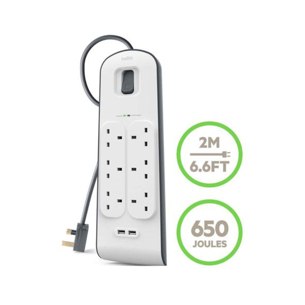 Belkin 6 Way Surge Protection Strip With 2 USB Charging White