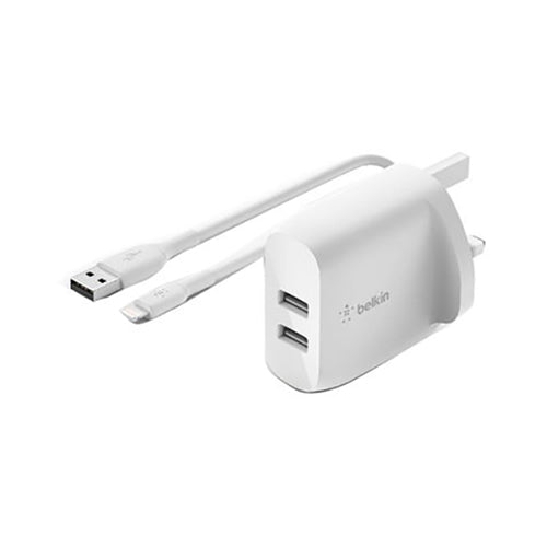 Belkin Boost Charge Dual USB-A Wall Charger With Lightning To USB-A Cable White