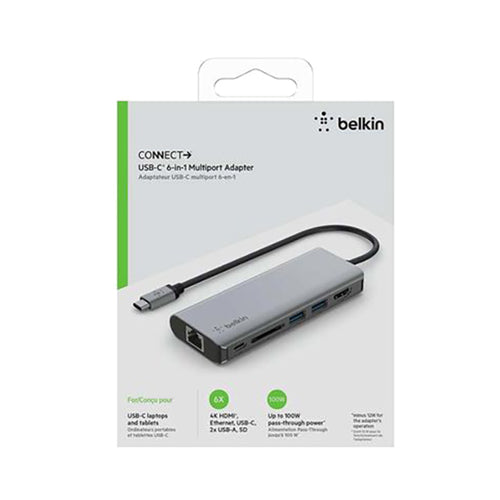 Belkin 6-In-1 Multi Port Type-C USB Hub Grey