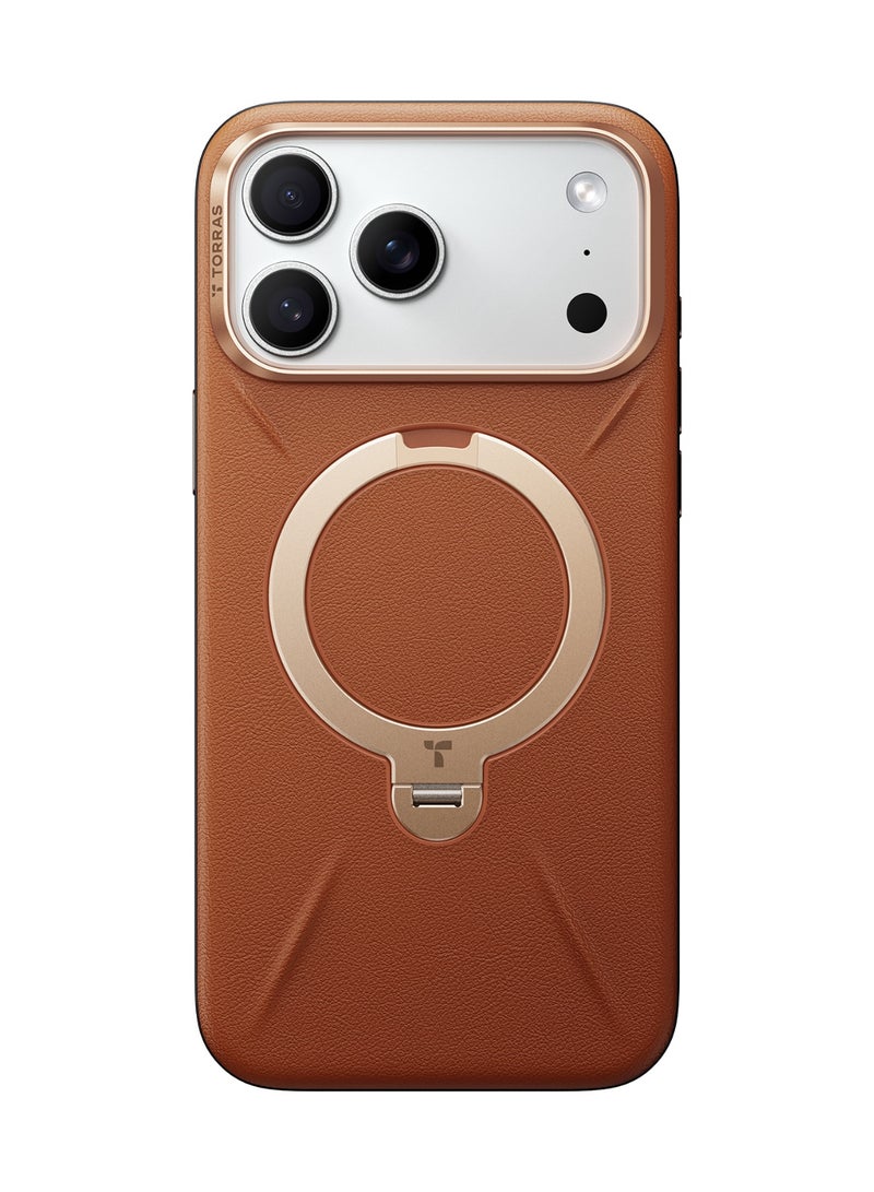 TORRAS Ostand VegSkin Vegan Leather Case for iPhone 17 Pro Max - Brown