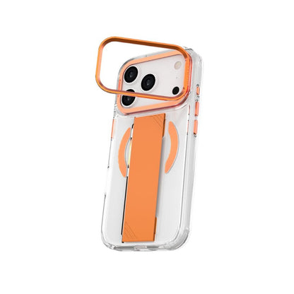 Infinyty Grypsta Clear iPhone Case with Orange Grip and Metallic Camera Stand for iPhone 17 Pro