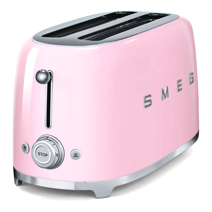 Smeg TSF02PKUK, 50's Retro Style 4 Slice Toaster,6 Browning Levels,2 Extra Wide Bread Slots, Defrost and Reheat Functions, Removable Crumb Tray, Pink