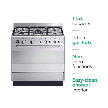 Smeg Gas Plus Electric Cooking Range 126L Silver SUK91MFX9