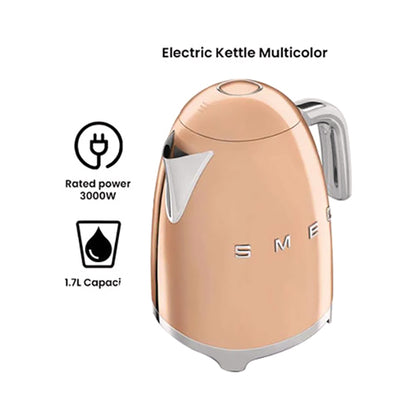 Smeg Klf03RgUK, 50'S Retro Style Kettle, 1.7 L Capacity With Water Level Indicator, 360 Swivel Base, Anti-Slip Feet, Soft Opening Lid, Stainless Steel, Rose Gold