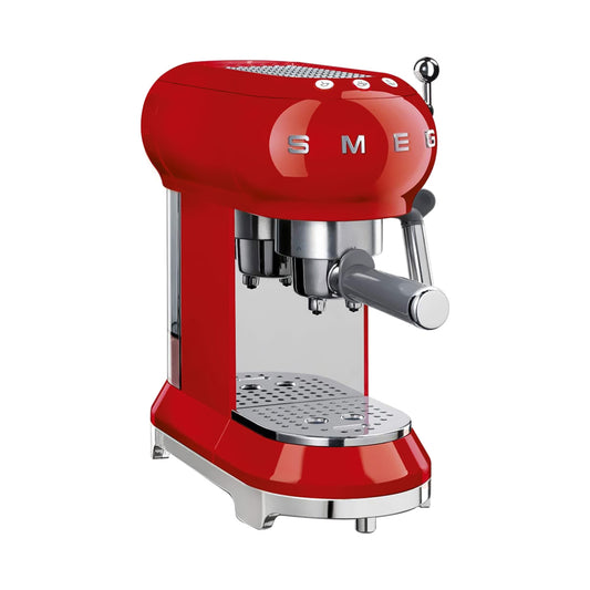 Smeg ECF01RDUK, 50's Retro Style Aesthetic Espresso Coffee Machine, Professional Pressure and Anti Drip System, Adjustable Cappuccino System, Flow Stop Function, 1 L Removeable Tank