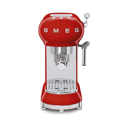 Smeg ECF01RDUK, 50's Retro Style Aesthetic Espresso Coffee Machine, Professional Pressure and Anti Drip System, Adjustable Cappuccino System, Flow Stop Function, 1 L Removeable Tank