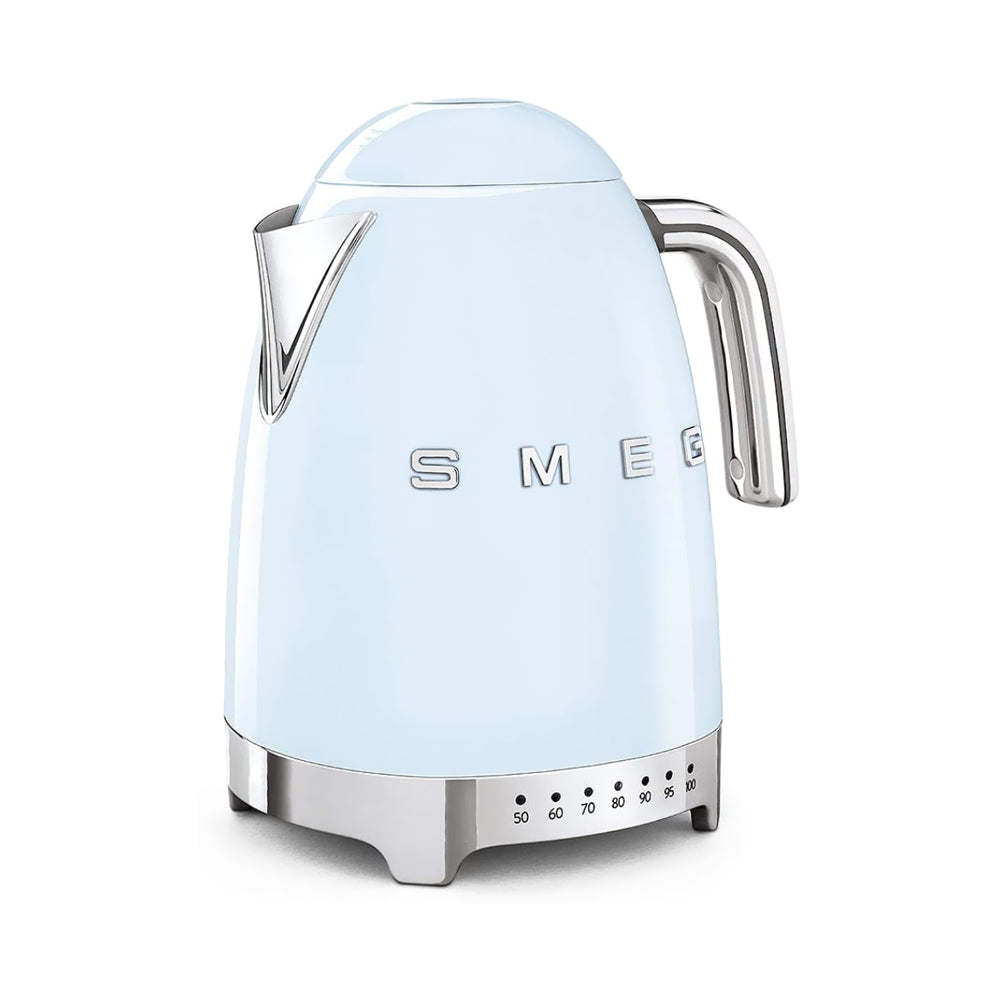 Smeg Klf03Pbuk, 50'S Retro Style Kettle, 1.7 L Capacity With Water Level Indicator, 360 Swivel Base, Anti-Slip Feet, Soft Opening Lid, Stainless Steel, Pastel Blue