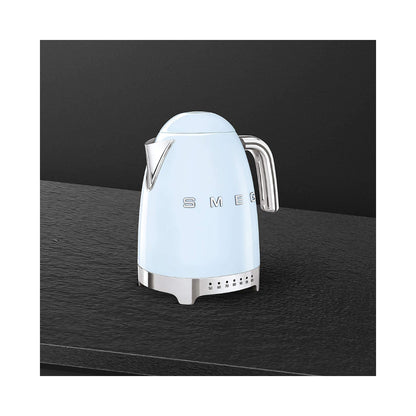 Smeg Klf03Pbuk, 50'S Retro Style Kettle, 1.7 L Capacity With Water Level Indicator, 360 Swivel Base, Anti-Slip Feet, Soft Opening Lid, Stainless Steel, Pastel Blue