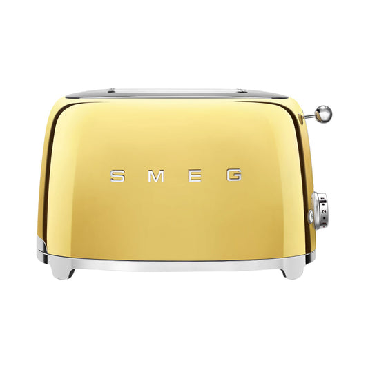 Smeg Tsf01GoUK, 50'S Retro Style 2 Slice Toaster,6 Browning Levels,2 Extra Wide Bread Slots, Defrost And Reheat Functions, Removable Crumb Tray, Gold