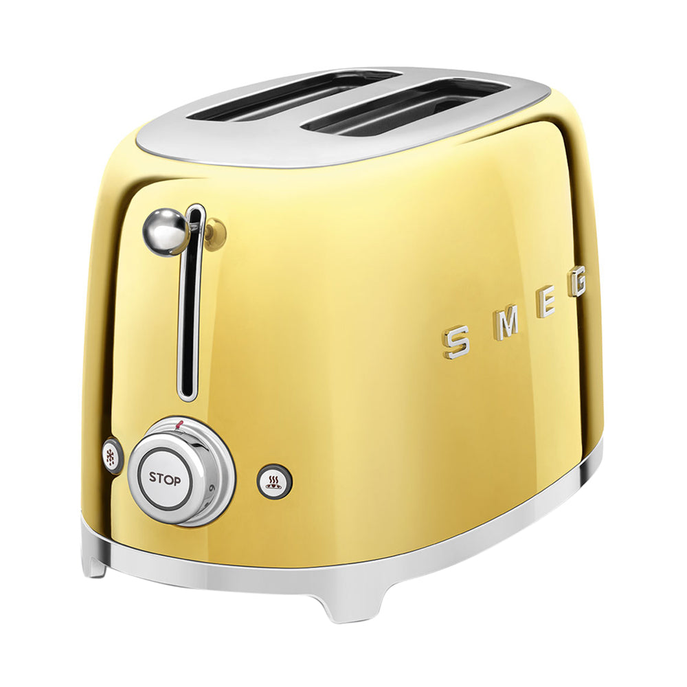 Smeg Tsf01GoUK, 50'S Retro Style 2 Slice Toaster,6 Browning Levels,2 Extra Wide Bread Slots, Defrost And Reheat Functions, Removable Crumb Tray, Gold