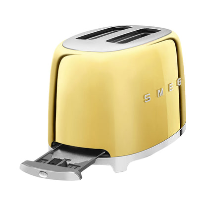 Smeg Tsf01GoUK, 50'S Retro Style 2 Slice Toaster,6 Browning Levels,2 Extra Wide Bread Slots, Defrost And Reheat Functions, Removable Crumb Tray, Gold