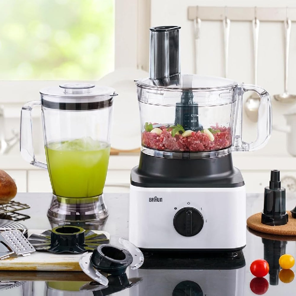 Braun Household Braun Food Processor 8 in 1 System, 750 Watts, 2.1 L Bowl Capacity, 1.8 L Blender Capacity, 2 Speed Button and Pulse, Chop, Slice, Grate, Whisk & Puree - FP 0132