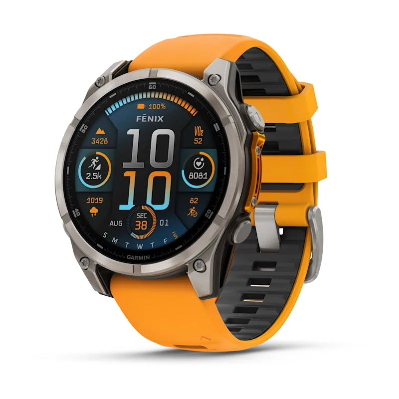 GARMIN FENIX 8 - 47 MM, AMOLED, SAPPHIRE TITANIUM WITH SPARK
ORANGE/GRAPHITE SILICONE BAND