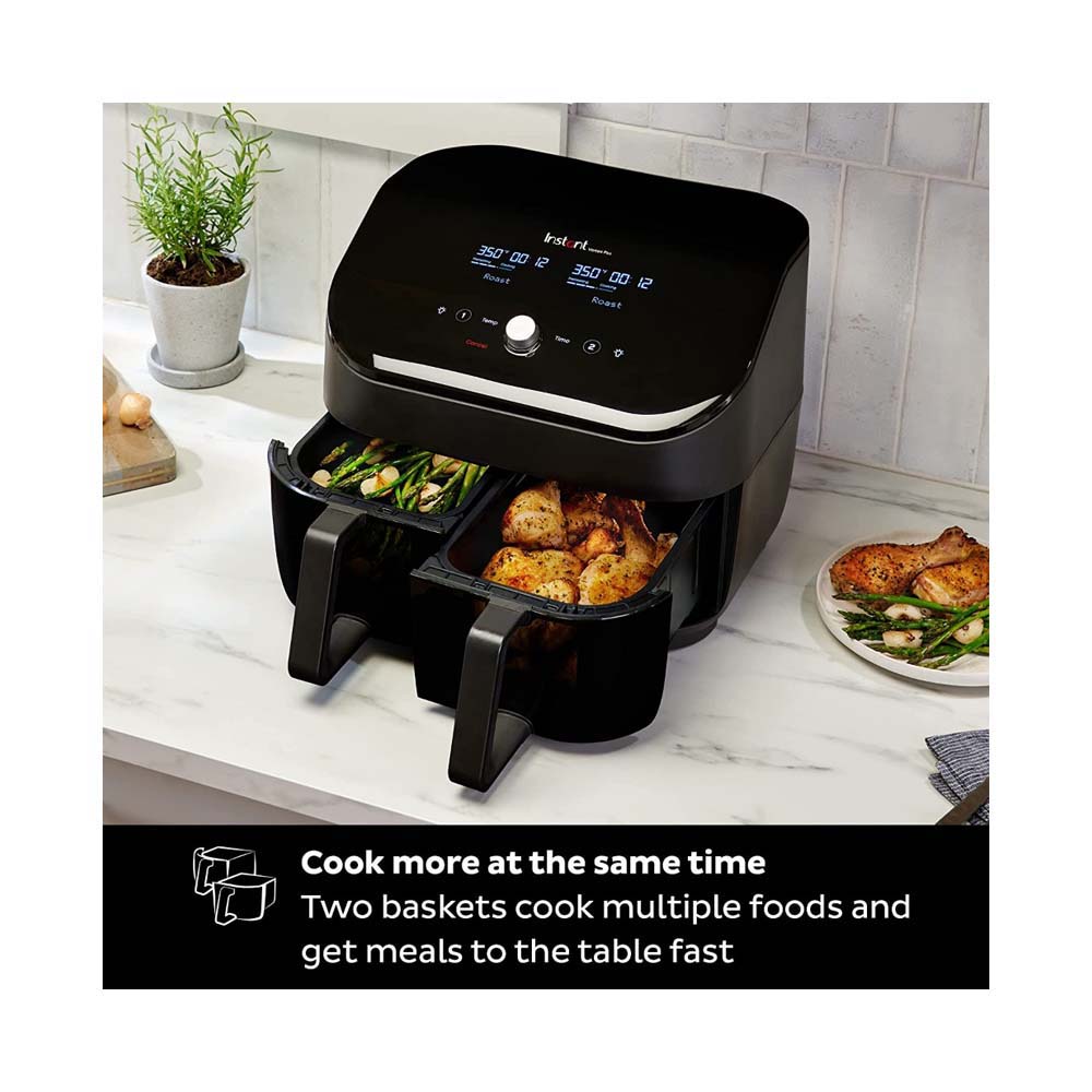 Instant Vortex Plus Dual Air Fryer 7.6L, Large Double Air Frying Drawers 8-in-1 Smart Programmes Air Fry, Bake, Roast, Grill, Dehydrate, Reheat - SyncCook & SyncFinish