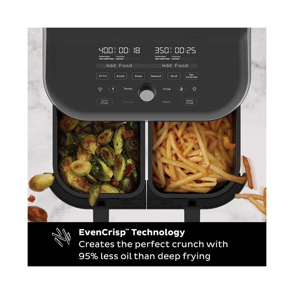 Instant Vortex Plus Dual Air Fryer 7.6L, Large Double Air Frying Drawers 8-in-1 Smart Programmes Air Fry, Bake, Roast, Grill, Dehydrate, Reheat - SyncCook & SyncFinish