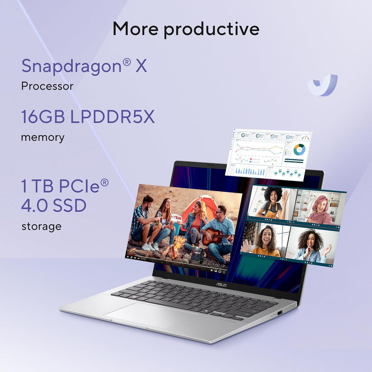 ASUS VivoBook 14 X1407QA-LY146W — Snapdragon X X1-26-100, 16GB/1TB PCIe G4, 14" WUXGA 60Hz, Copilot+ (Gold)