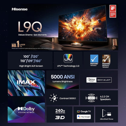 Hisense Ultra Short Throw Triple Laser Projector, 4K UHD Smart Projector – L9Q