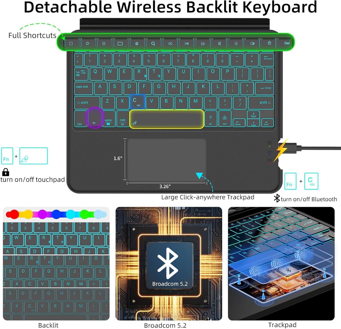 PROTECT  SAMSUNG TAB S9 Protective Tablet Keyboard, Bluetooth, With Trackpad, Backlit, Grey, HL118B
