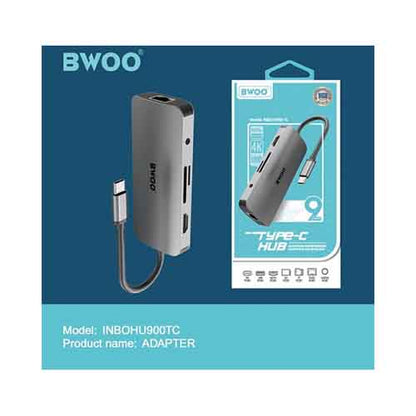 Bwoo 9-In-1 Type-C Audio Port USB Hub Grey