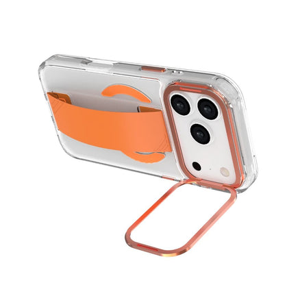 Infinyty Grypsta Clear iPhone Case with Orange Grip and Metallic Camera Stand for iPhone 17 Pro