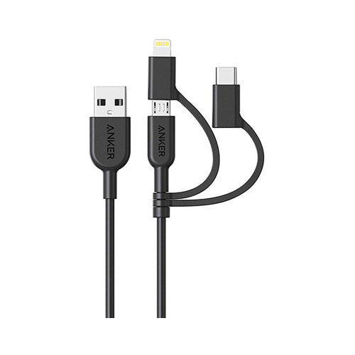 Anker 3-In-1 USB-A to Lightning-Type C-Micro USB Cable Black