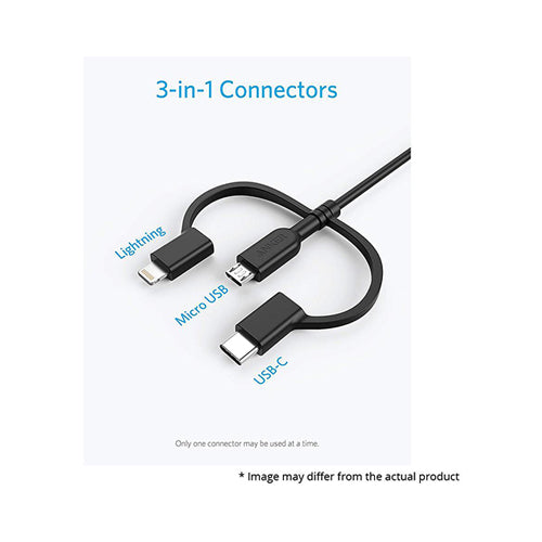 Anker 3-In-1 USB-A to Lightning-Type C-Micro USB Cable Black