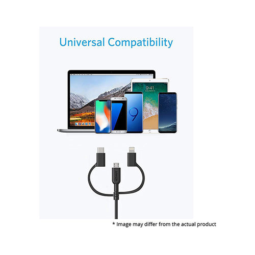 Anker 3-In-1 USB-A to Lightning-Type C-Micro USB Cable Black