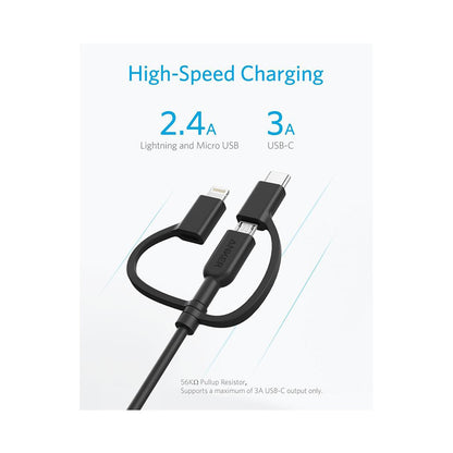 Anker 3-In-1 USB-A to Lightning-Type C-Micro USB Cable Black