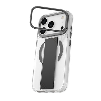 Infinyty Grypsta Clear iPhone Case with Black Grip and Metallic Camera Stand for iPhone 17 Pro Max