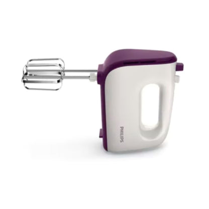 PHILIPS HR3740/11 Viva Collection Hand Mixer -White/Deep Purple, 400W, Stainless Steel Hooks, 5 speeds + turbo, Double Balloon Beater + Kneading tool - International Version