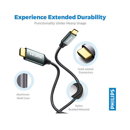 Philips USB Type-C To HDMI Data Sync And Charging Cable Grey