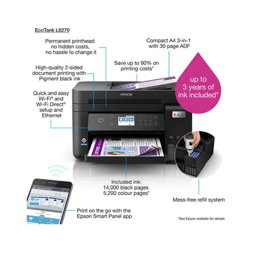 Epson EcoTank L6270 Wi-Fi Duplex All-In-One Printer Black