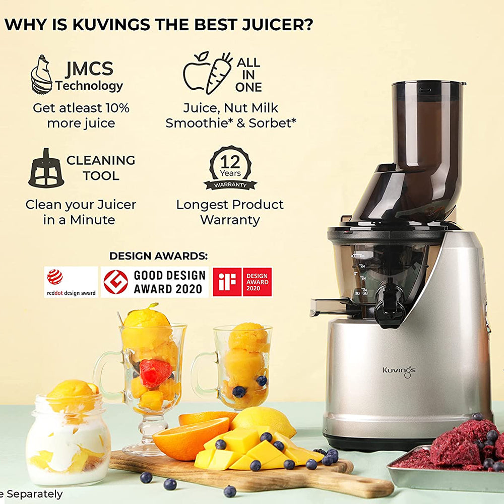 Kuvings Slow Juicer with Wide Feeding Tube 500ml Silver/Grey